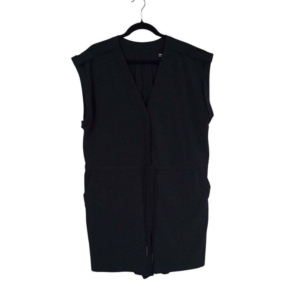 INC International Romper Black Sleeveless Drawstring Waist Button Front Women XL